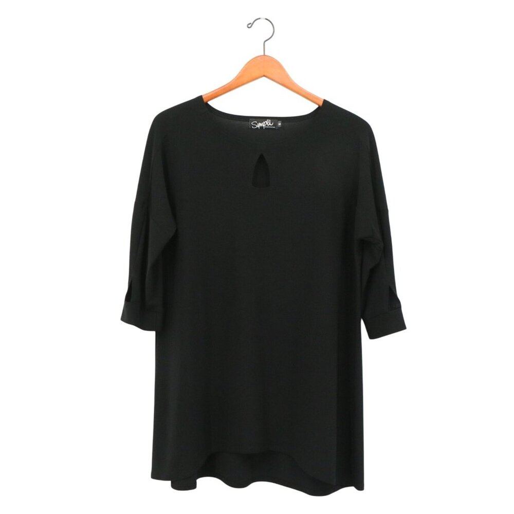 Sympli Black 3/4 Sleeve Keyhole Cutout Hi/low Tunic Top 6
